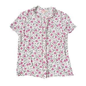 Brooks Brothers Red Fleece Floral White Pink Short Sleeve Flowy Blouse - Size 6